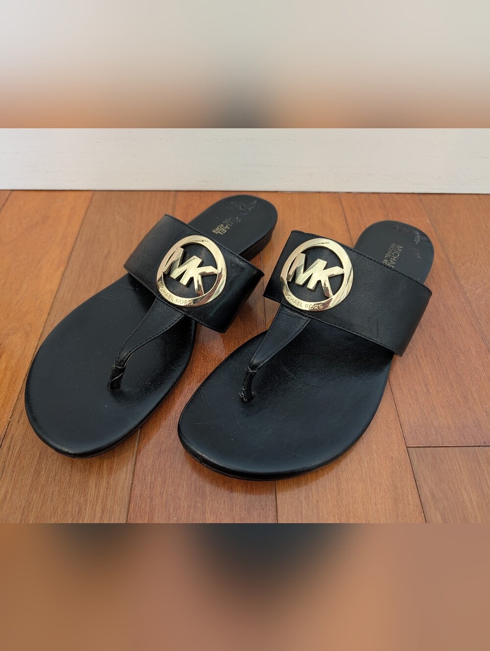 MICHAEL Michael Kors Black Leather Thong Sandals